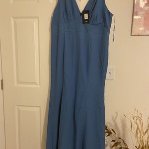 Elegant Blue V-Neck Sleeveless Maxi Dress for Weddings